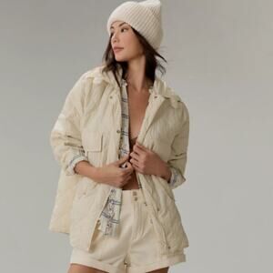 ANTHROPOLOGIE NWT  Lightweight Ivory Beige Quilted Shacket Size L